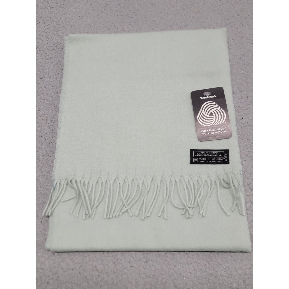 Woolmark‎ Lambswool Scarf Womens 70"x10" Mint Green Pure New Wool Soft Fringe